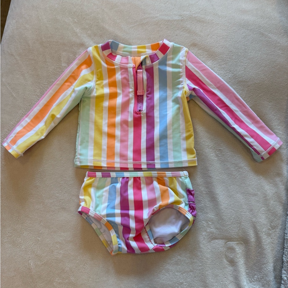 Ruffle Butts Red and Pink Rashguard Swim Set